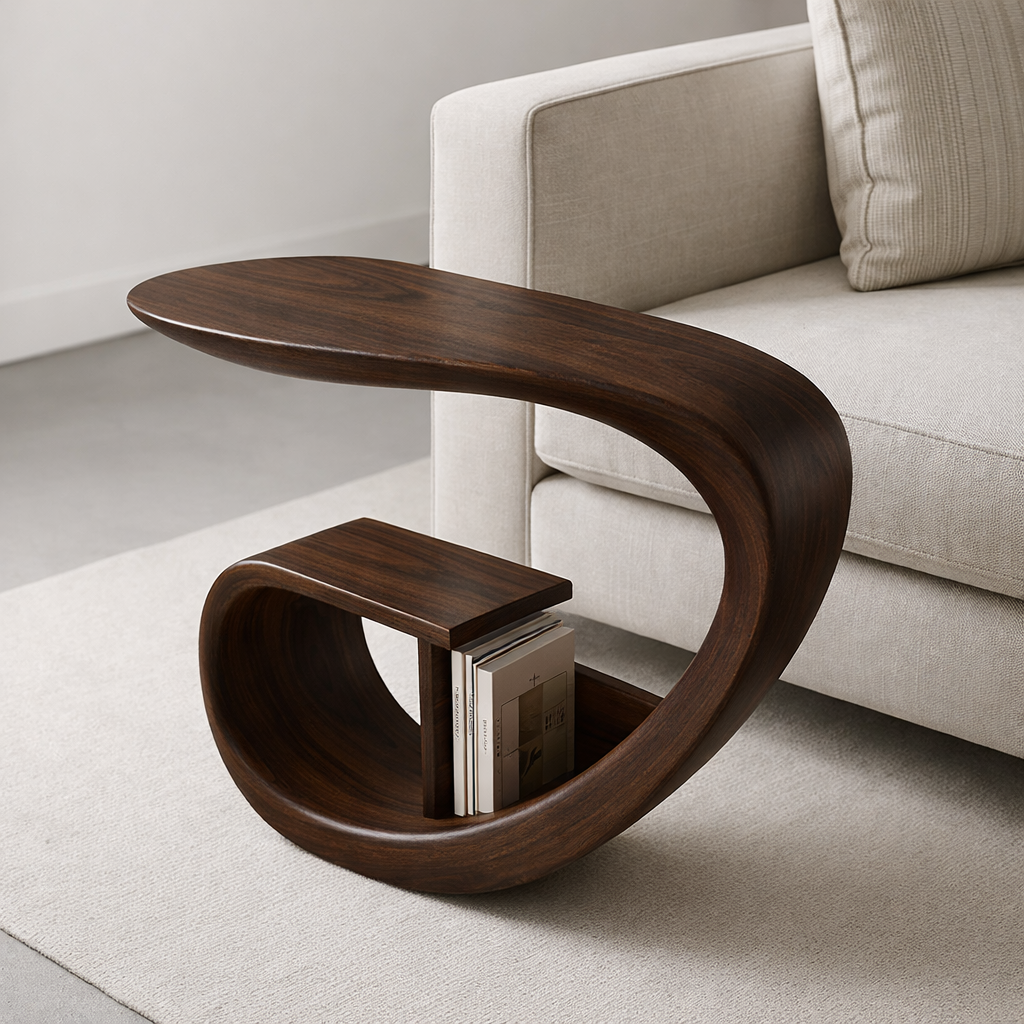 Solid Wood Sofa Armrest Table with Storage Shelf Modern Couch Side Table