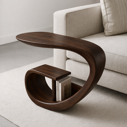 Solid Wood Sofa Armrest Table with Storage Shelf Modern Couch Side Table
