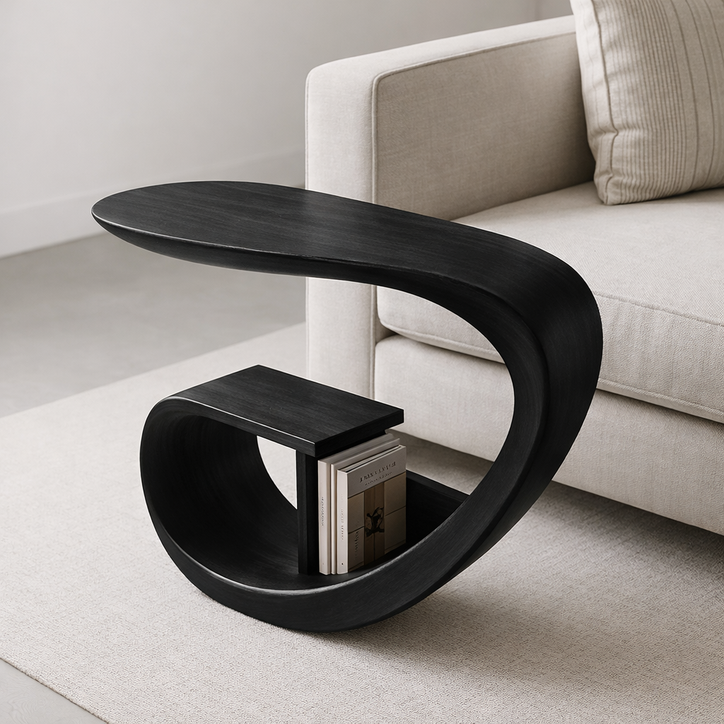 Solid Wood Sofa Armrest Table with Storage Shelf Modern Couch Side Table