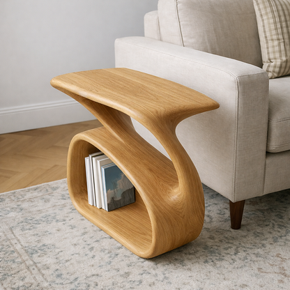 Solid Wood Sofa Armrest Table with Storage Shelf Modern Couch Side Table