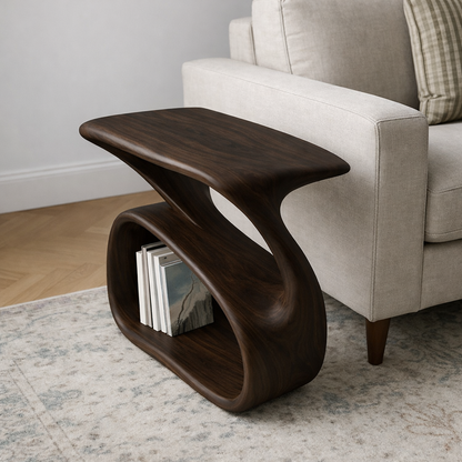 Solid Wood Sofa Armrest Table with Storage Shelf Modern Couch Side Table