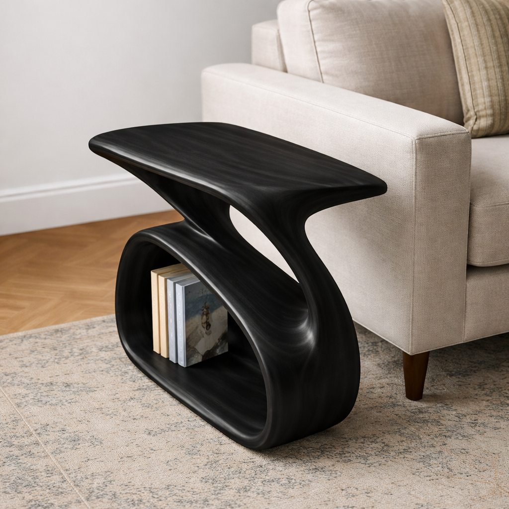 Solid Wood Sofa Armrest Table with Storage Shelf Modern Couch Side Table