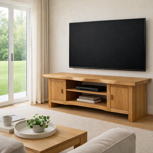 Solid Wood TV Stand with Storage Cabinets Rustic Live Edge Entertainment Center