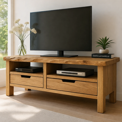 Solid Wood TV Stand with Drawers and Open Shelf Rustic Entertainment Center