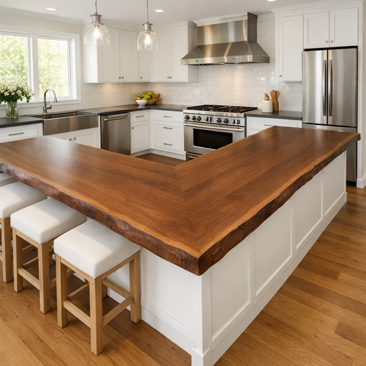 Solid Wood Live Edge Kitchen Countertop – L-Shaped Island Bar Top Kitchnce