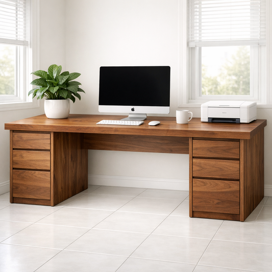 Large Solid Wood Executive Desk with Double Pedestal Storage Drawers