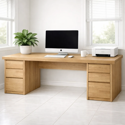 Large Solid Wood Executive Desk with Double Pedestal Storage Drawers