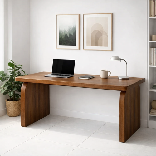 Minimalist Solid Wood Desk with Elegant Curved Leg Design