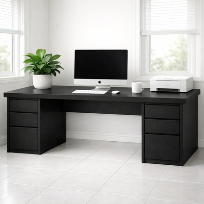 Large Solid Wood Executive Desk with Double Pedestal Storage Drawers