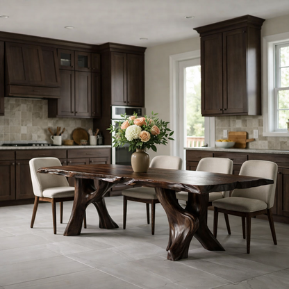 Solid Wood Live Edge Dining Table with Sculpted Organic Pedestal Legs