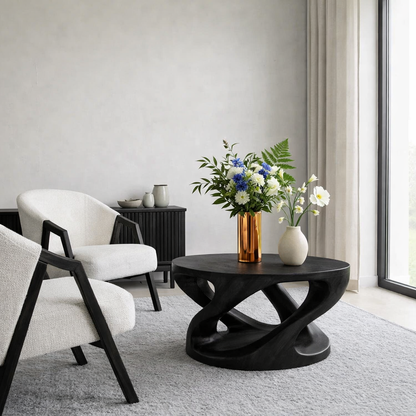 Solid Wood Coffee Table with Sculptural Curved Base