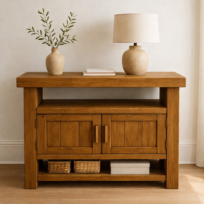 Solid Wood Console Table with Storage and Open Shelf