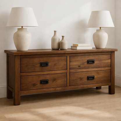 Solid Wood Console Table for Living Room with 4 Drawers and Simple Design