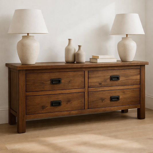 Solid Wood Console Table for Living Room with 4 Drawers and Simple Design