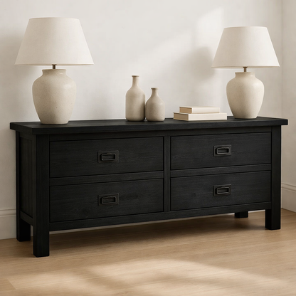 Solid Wood Console Table for Living Room with 4 Drawers and Simple Design