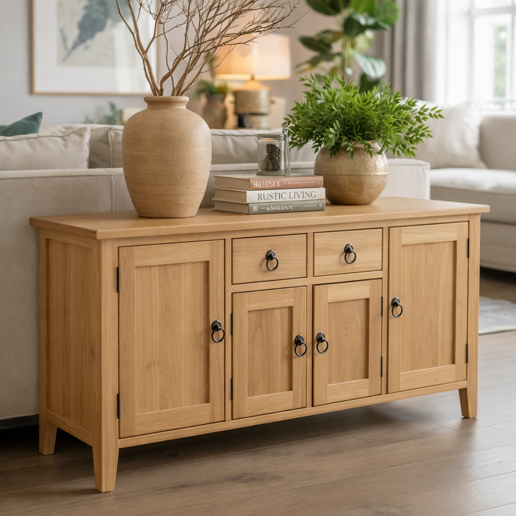 Solid Wood Console Table with Storage Cabinets and Drawers