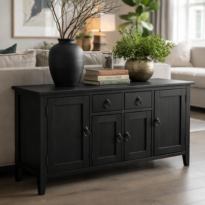 Solid Wood Console Table with Storage Cabinets and Drawers