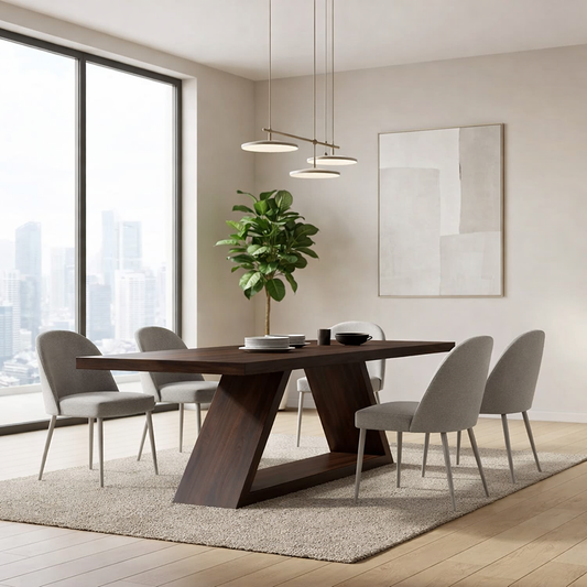 Solid Walnut Dining Table with Sculptural Base – Modern Rustic Solid Wood Dining Table