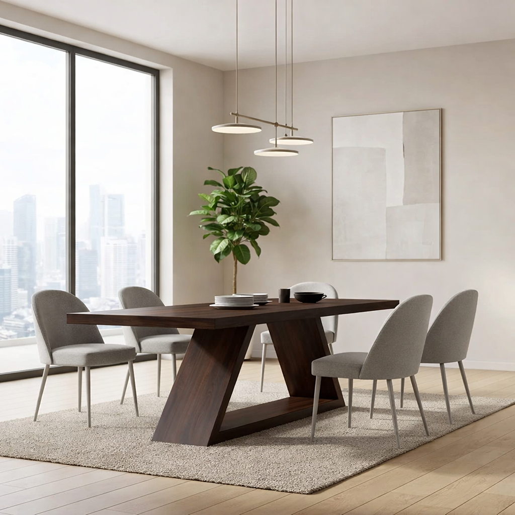 Solid Walnut Dining Table with Sculptural Base – Modern Rustic Solid Wood Dining Table