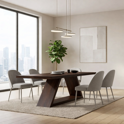 Solid Walnut Dining Table with Sculptural Base – Modern Rustic Solid Wood Dining Table