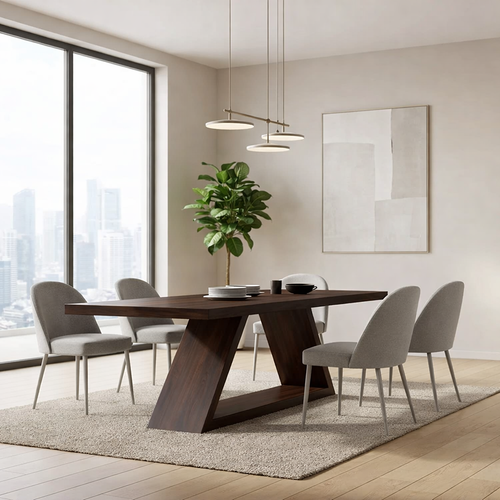 Solid Walnut Dining Table with Sculptural Base – Modern Rustic Solid Wood Dining Table