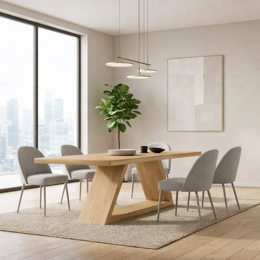 Solid Walnut Dining Table with Sculptural Base – Modern Rustic Solid Wood Dining Table