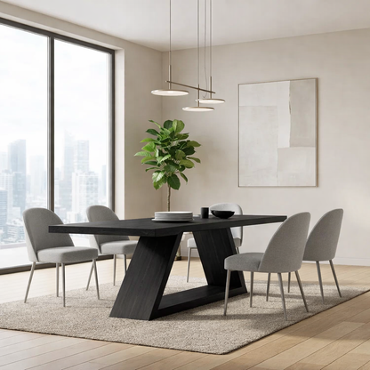 Solid Walnut Dining Table with Sculptural Base – Modern Rustic Solid Wood Dining Table