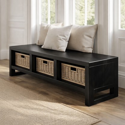 Solid Wood Entryway Bench with Open Storage – Rustic Shoe Storage Bench