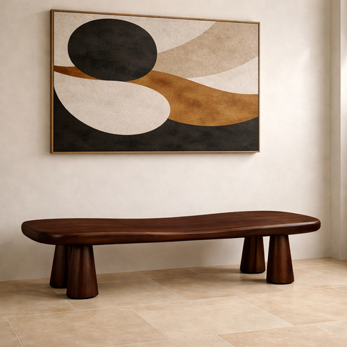 Solid Wood Sculptural Bench – Modern Organic Entryway Seating Bench