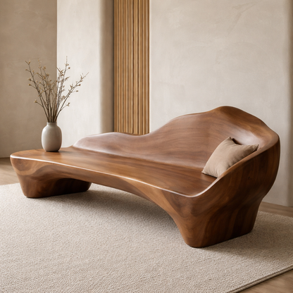 Handcrafted Solid Wood Sofa with Organic Curves – Minimalist Contemporary Statement Furniture