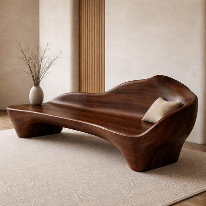 Handcrafted Solid Wood Sofa with Organic Curves – Minimalist Contemporary Statement Furniture