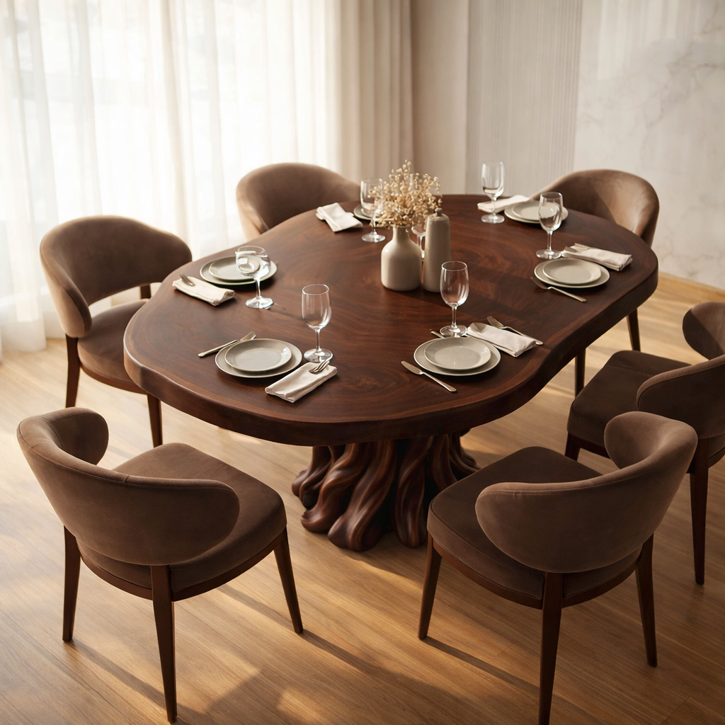 Modern Organic Walnut Dining Table with Handcrafted Sculptural Base