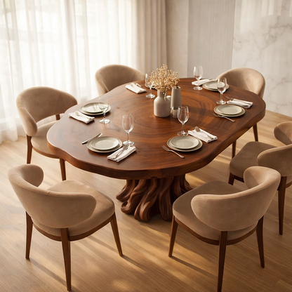 Modern Organic Walnut Dining Table with Handcrafted Sculptural Base