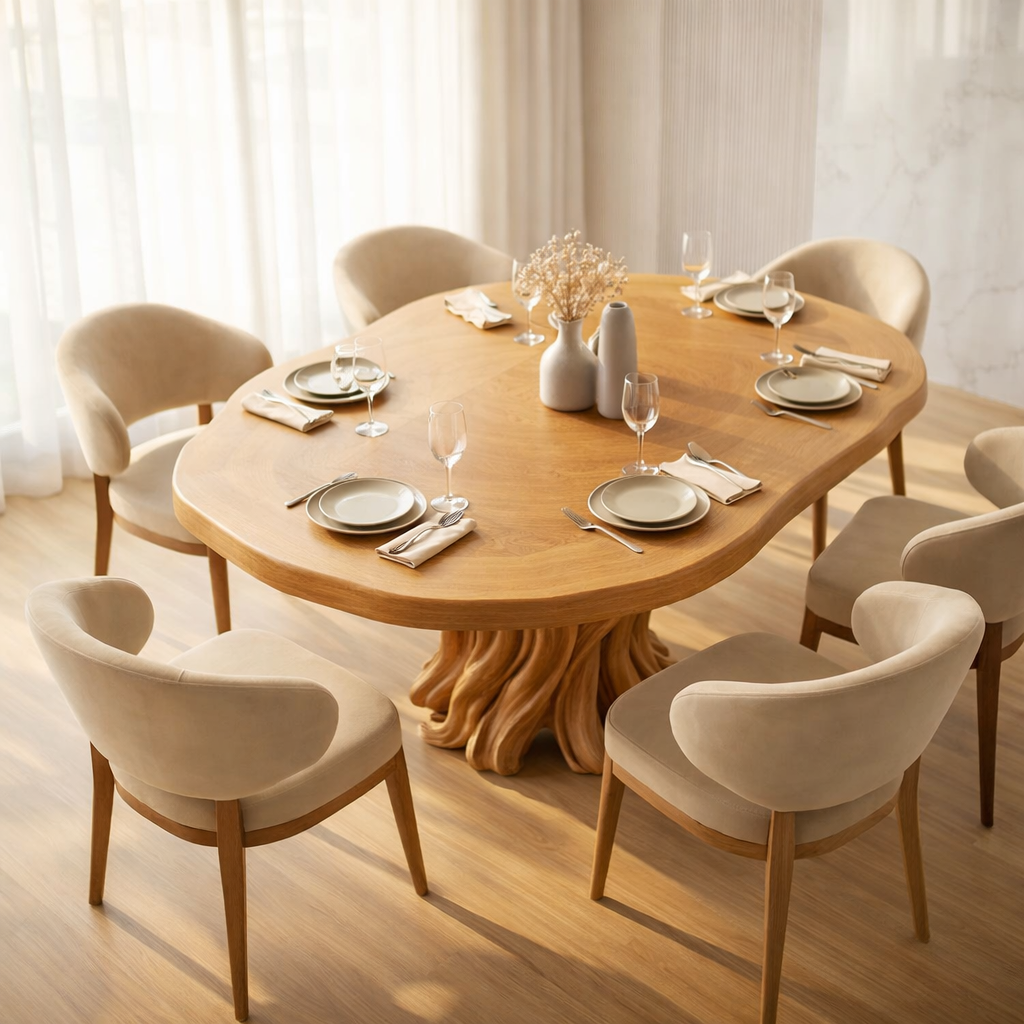 Modern Organic Walnut Dining Table with Handcrafted Sculptural Base