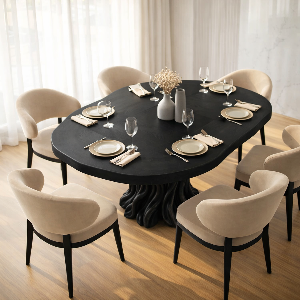 Modern Organic Walnut Dining Table with Handcrafted Sculptural Base