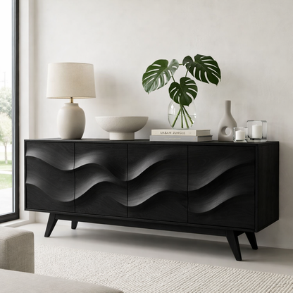 Solid Wood Console Table with Sculptural Wave Front for Modern Entryway