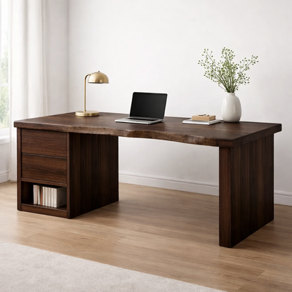 Handcrafted Solid Wood Desk with Live Edge and Drawer Storage