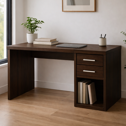 Solid Wood Desk with Drawers and Open Storage for Home Office