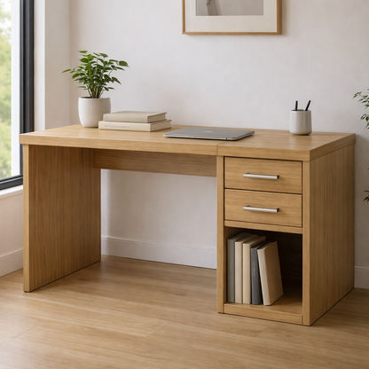 Solid Wood Desk with Drawers and Open Storage for Home Office