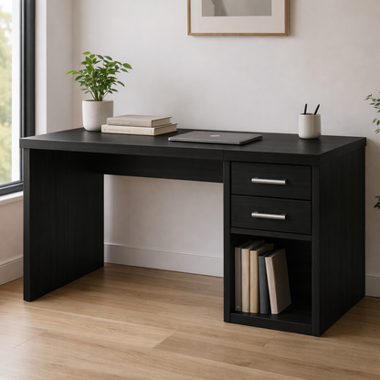 Solid Wood Desk with Drawers and Open Storage for Home Office