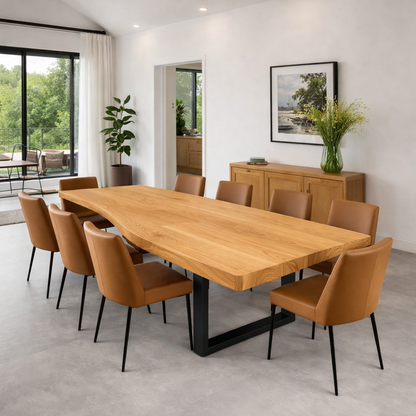 Handcrafted Solid Wood Dining Table with Live Edge Top and Black Metal Frame