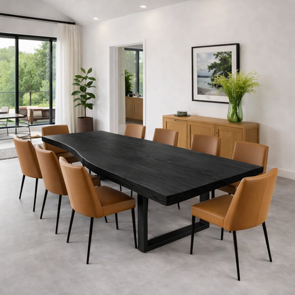 Handcrafted Solid Wood Dining Table with Live Edge Top and Black Metal Frame