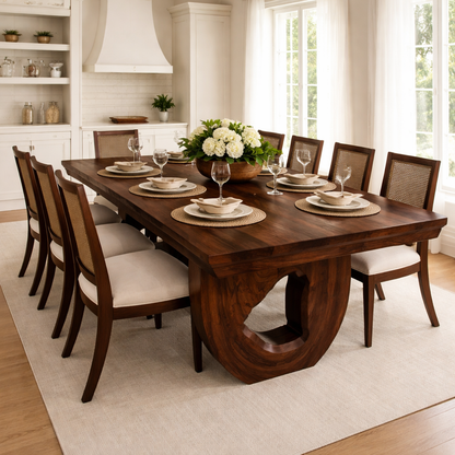 Solid Wood Dining Table with Sculptural Pedestal Base – Modern Handcrafted Design
