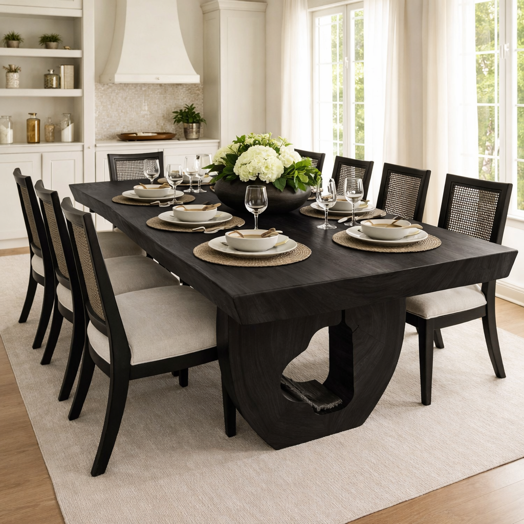 Solid Wood Dining Table with Sculptural Pedestal Base – Modern Handcrafted Design