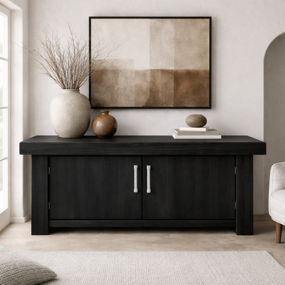 Solid Wood Console Cabinet – Modern Rustic Entryway Storage Table with Double Doors
