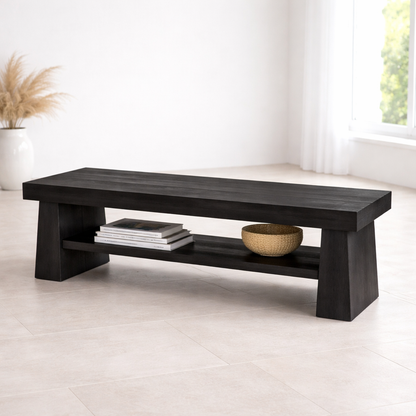 Solid Wood Entryway Bench with Shelf, Wooden Shoe Bench, Hallway Seating, Minimalist Storage Bench