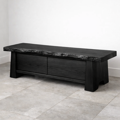 Solid Wood Entryway Bench with Storage Drawers – Live Edge Hallway Seating