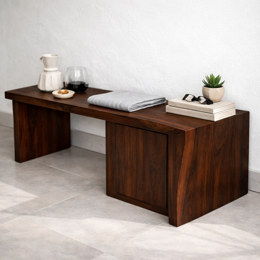 Solid Wood Entryway Bench with Side Storage Cabinet – Minimalist Wooden Bench