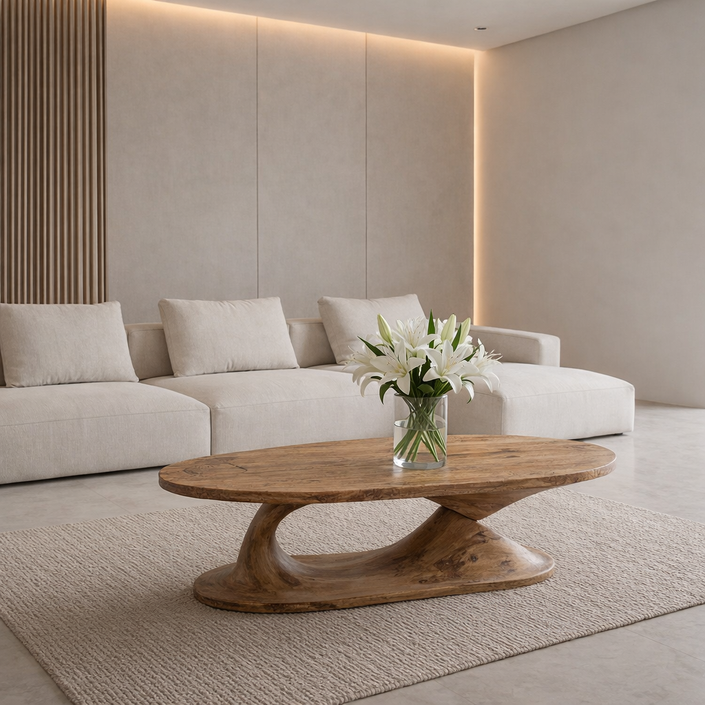 Handcrafted Sculptural Solid Wood Coffee Table, Unique Organic Minimalist Center Table