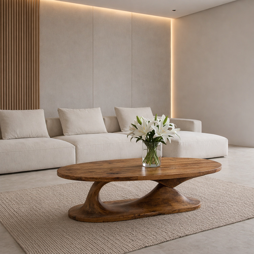 Handcrafted Sculptural Solid Wood Coffee Table, Unique Organic Minimalist Center Table